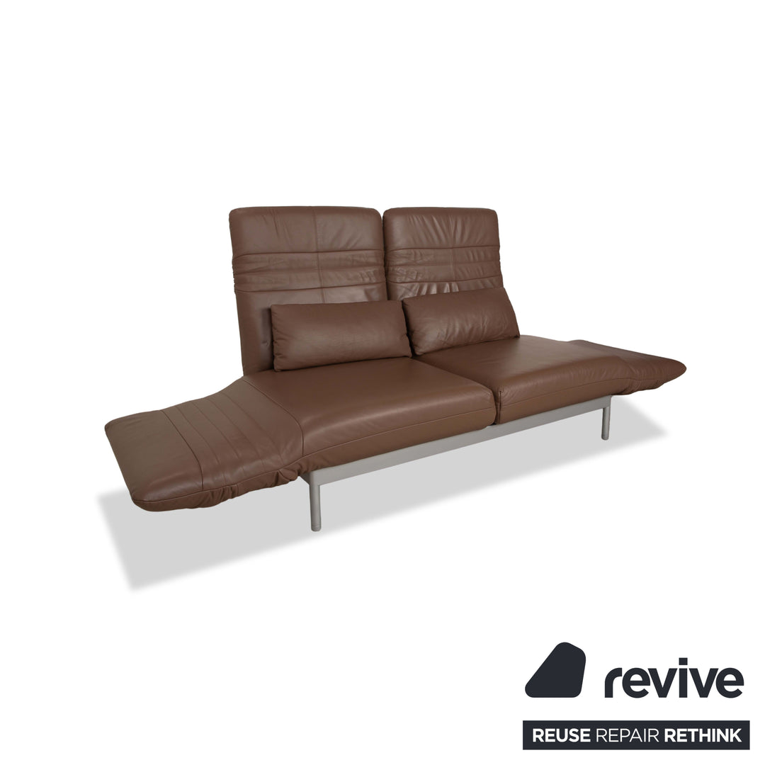 Rolf Benz Plura Leather Sofa Two-Seater Brown Taupe manual function Relax function Reclining function