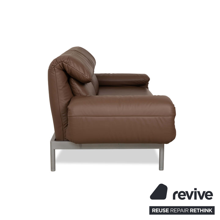 Rolf Benz Plura Leather Sofa Two-Seater Brown Taupe manual function Relax function Reclining function