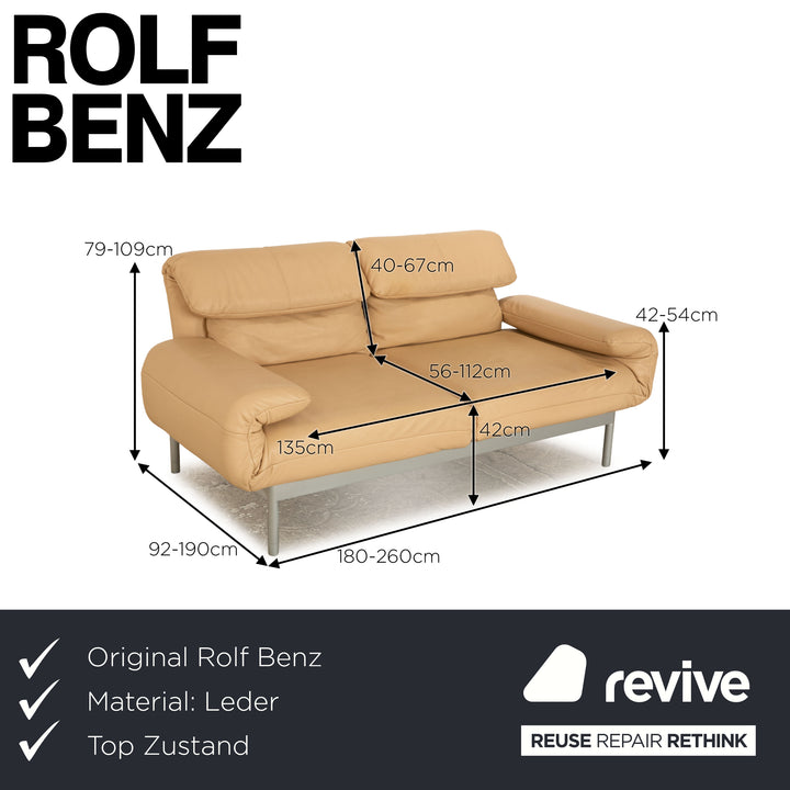Rolf Benz Plura Leather Two Seater Beige Manual Function Sofa Couch