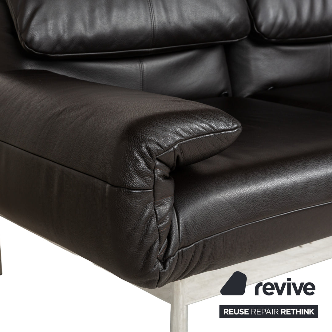 Rolf Benz Plura Leder Zweisitzer Braun Dunkelbraun Schwarz manuelle Funktion Sofa Couch Chrom