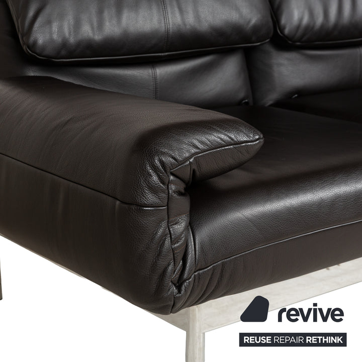 Rolf Benz Plura Leder Zweisitzer Braun Dunkelbraun Schwarz manuelle Funktion Sofa Couch Chrom