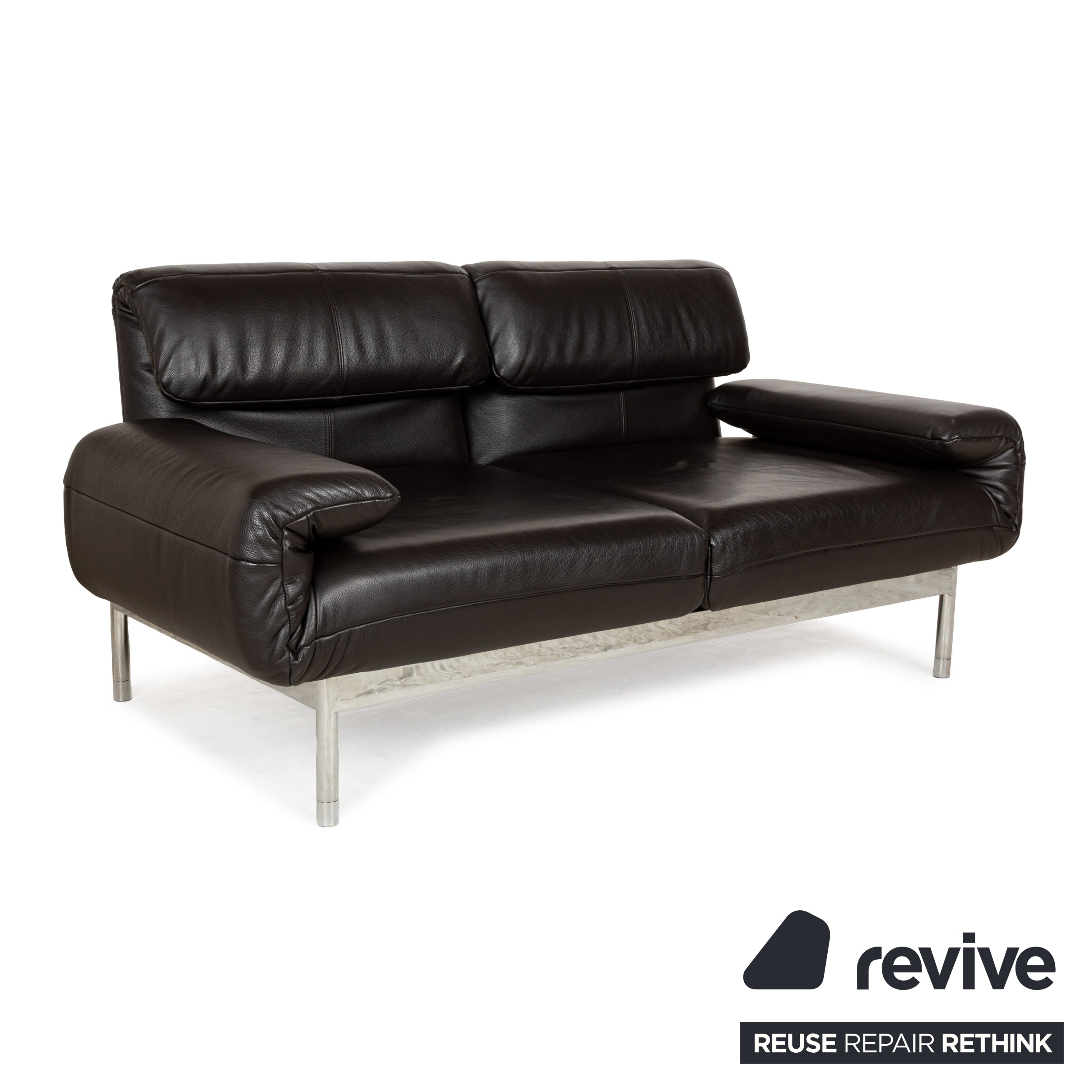 Rolf Benz Plura Leder Zweisitzer Braun Dunkelbraun Schwarz manuelle Funktion Sofa Couch Chrom