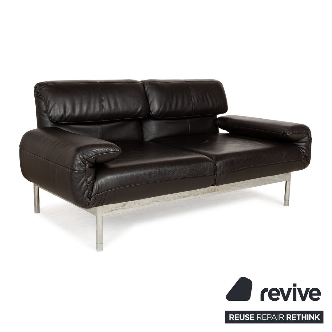 Rolf Benz Plura Leder Zweisitzer Braun Dunkelbraun Schwarz manuelle Funktion Sofa Couch Chrom