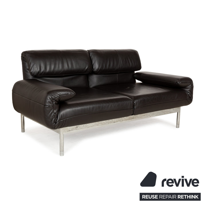 Rolf Benz Plura Leder Zweisitzer Braun Dunkelbraun Schwarz manuelle Funktion Sofa Couch Chrom
