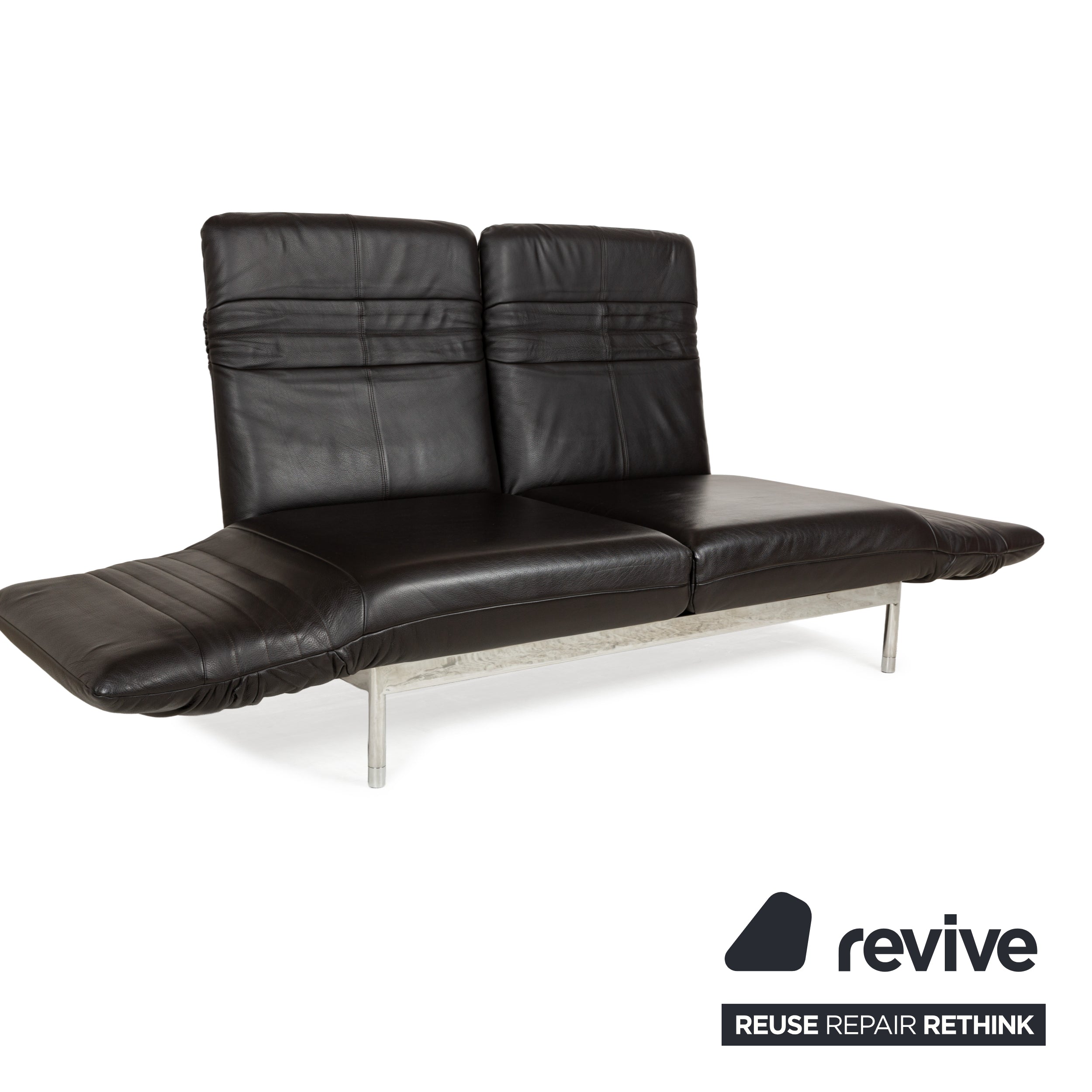 Rolf Benz Plura Leder Zweisitzer Braun Dunkelbraun Schwarz manuelle Funktion Sofa Couch Chrom