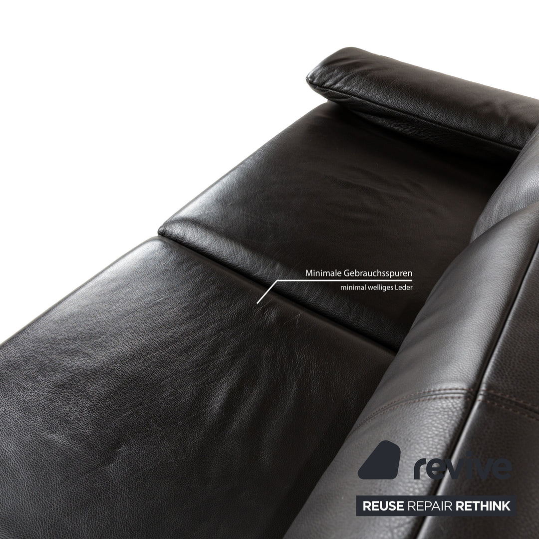 Rolf Benz Plura Leder Zweisitzer Braun Dunkelbraun Schwarz manuelle Funktion Sofa Couch Chrom