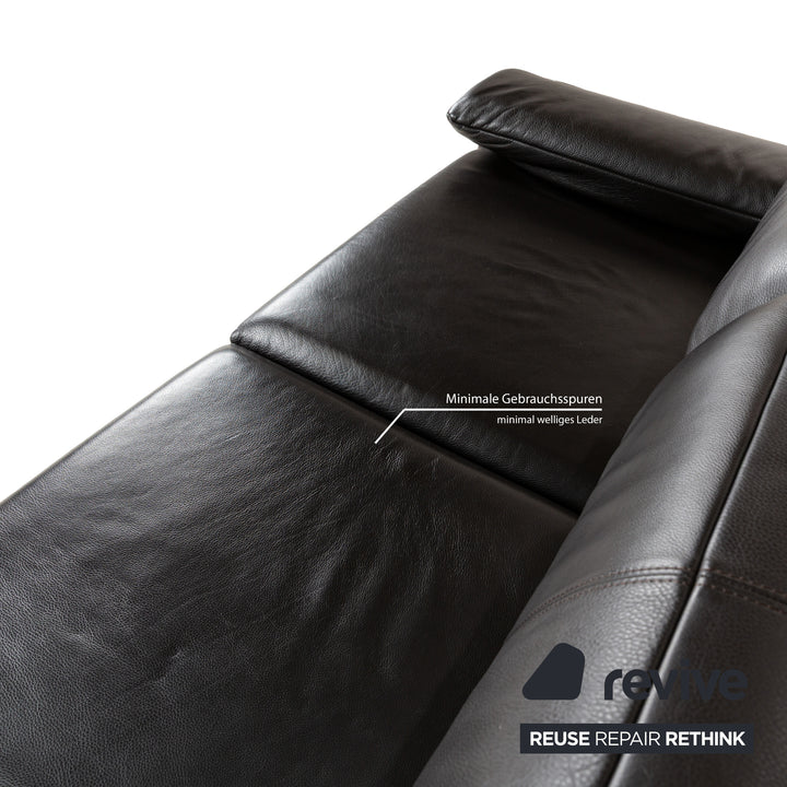 Rolf Benz Plura Leder Zweisitzer Braun Dunkelbraun Schwarz manuelle Funktion Sofa Couch Chrom