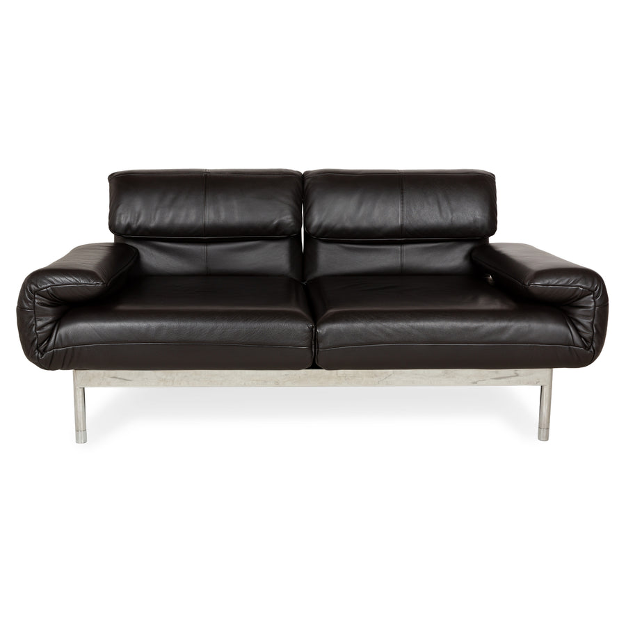 Rolf Benz Plura Leder Zweisitzer Braun Dunkelbraun Schwarz manuelle Funktion Sofa Couch Chrom