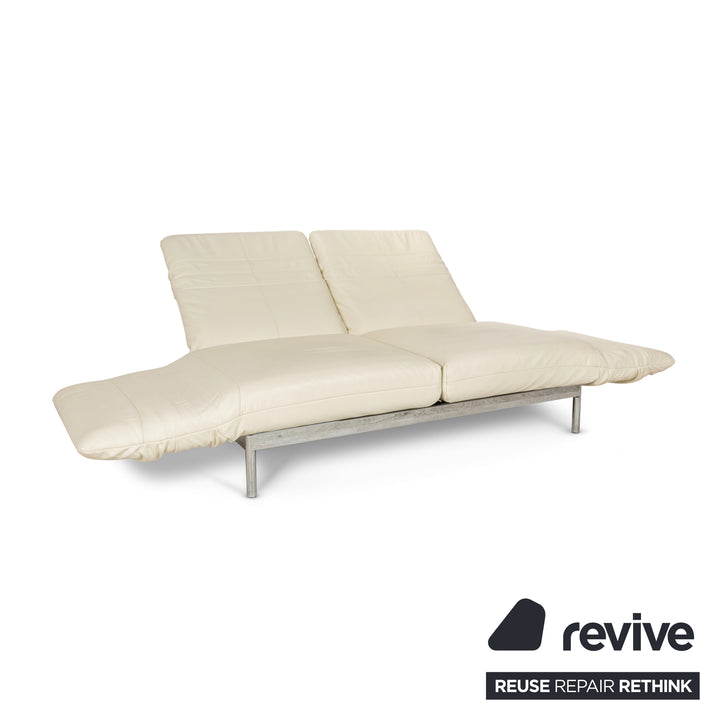 Rolf Benz Plura Leather Two-Seater Cream Manual Function Sofa Couch Reclining Function