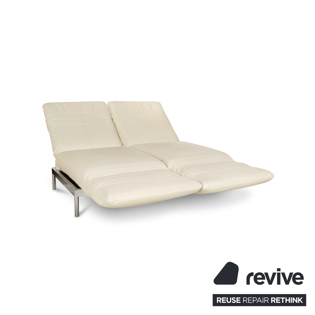 Rolf Benz Plura Leather Two-Seater Cream Manual Function Sofa Couch Reclining Function