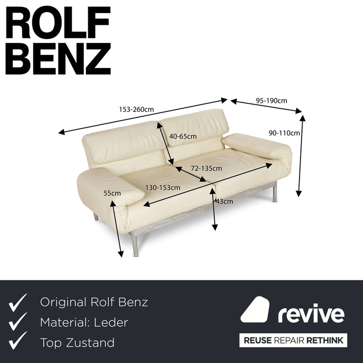 Rolf Benz Plura Leather Two-Seater Cream Manual Function Sofa Couch Reclining Function