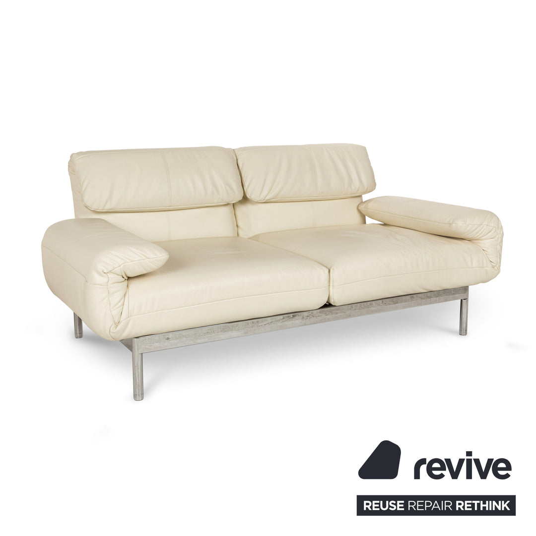 Rolf Benz Plura Leather Two-Seater Cream Manual Function Sofa Couch Reclining Function