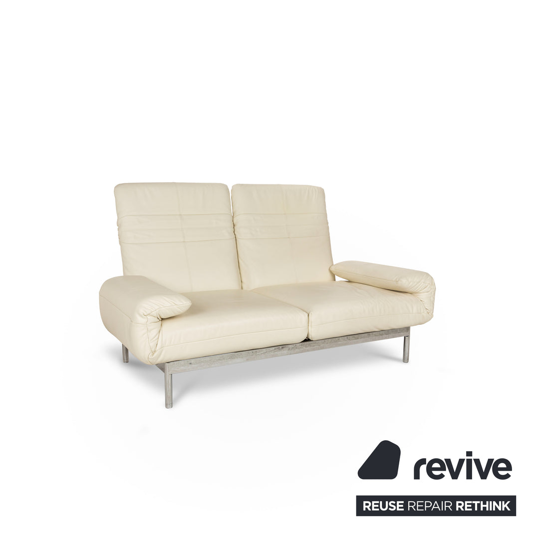 Rolf Benz Plura Leather Two-Seater Cream Manual Function Sofa Couch Reclining Function