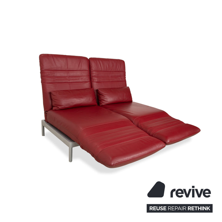 Rolf Benz Plura Leather Two-Seater Red Manual Function Sofa Couch