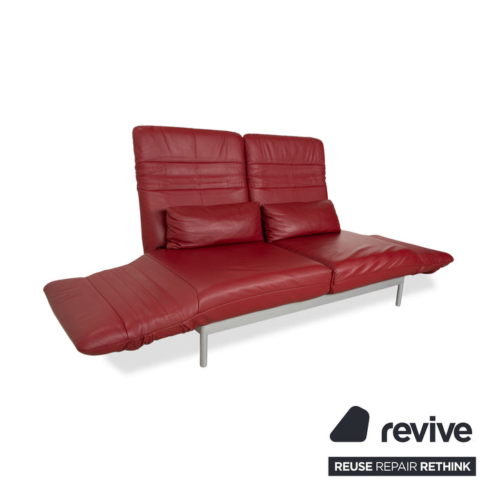 Rolf Benz Plura Leather Two-Seater Red Manual Function Sofa Couch