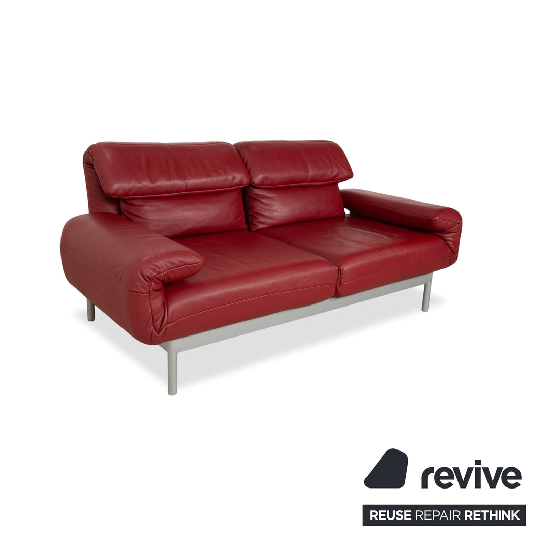 Rolf Benz Plura Leather Two-Seater Red Manual Function Sofa Couch