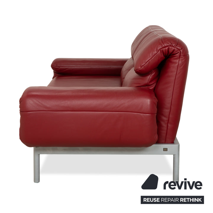 Rolf Benz Plura Leather Two-Seater Red Manual Function Sofa Couch