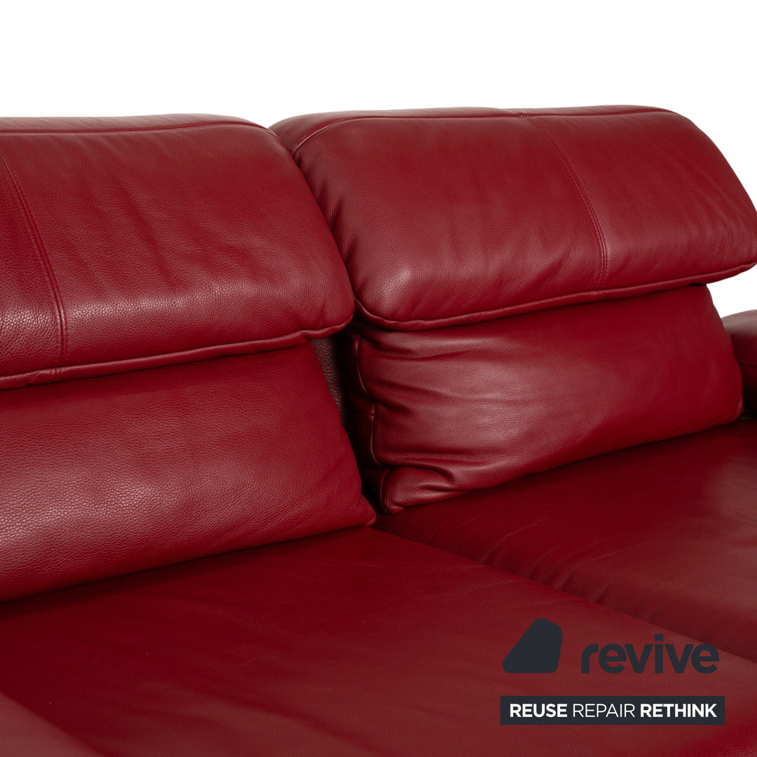Rolf Benz Plura Leather Two-Seater Red Manual Function Sofa Couch