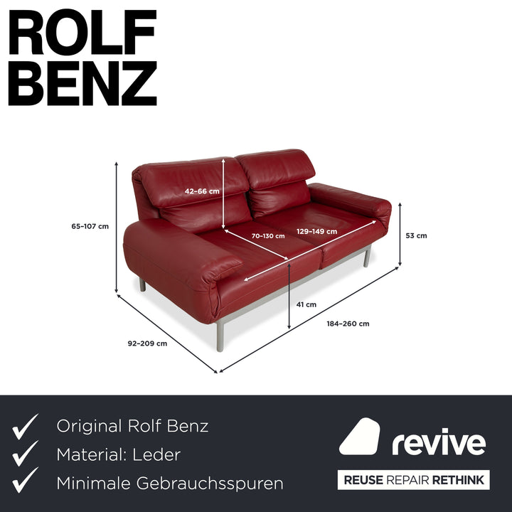 Rolf Benz Plura Leder Zweisitzer Rot manuelle Funktion Sofa Couch