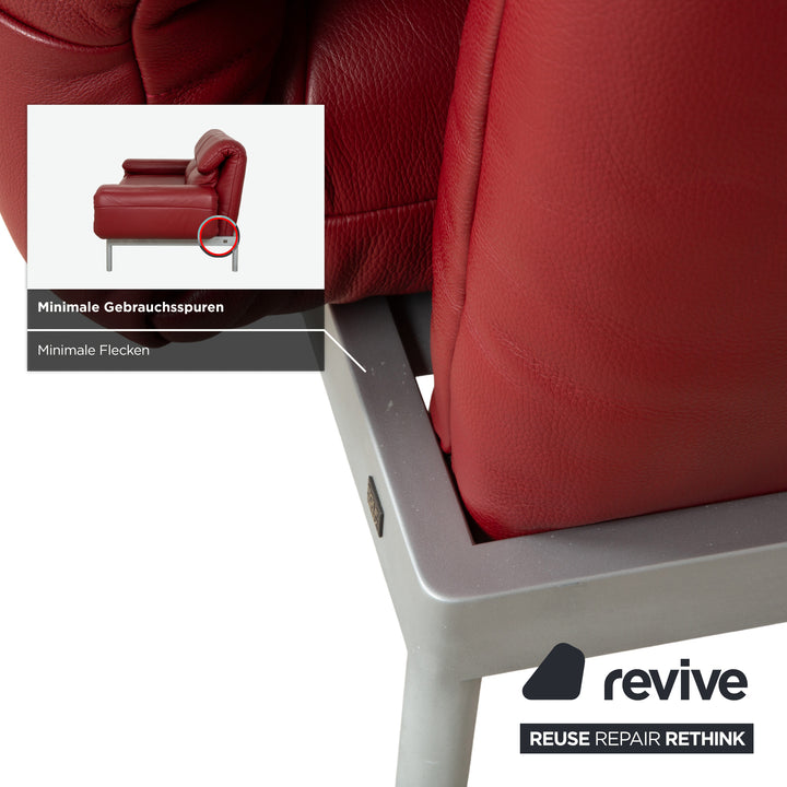 Rolf Benz Plura Leather Two-Seater Red Manual Function Sofa Couch