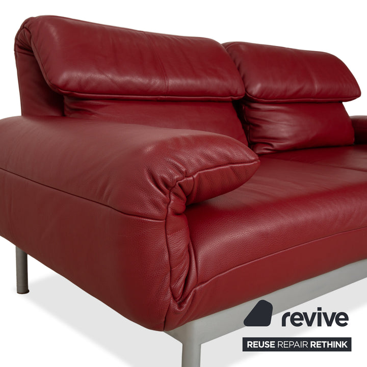 Rolf Benz Plura Leather Two-Seater Red Manual Function Sofa Couch