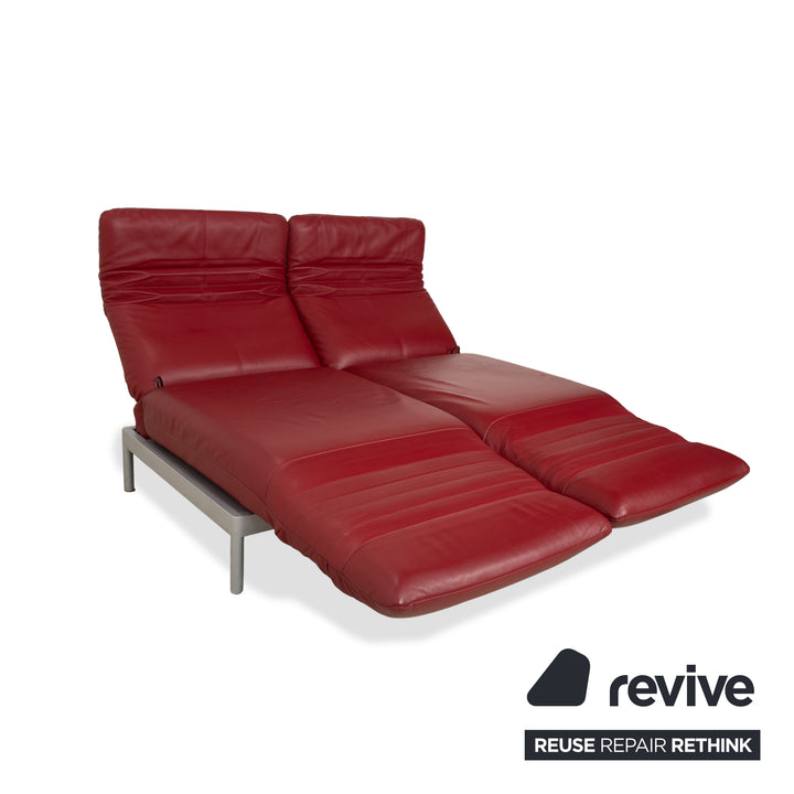 Rolf Benz Plura Leather Two-Seater Red Manual Function Sofa Couch