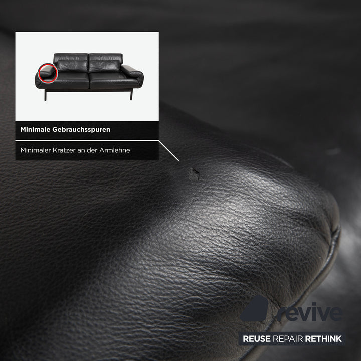 Rolf Benz Plura Leather Two-Seater Black Manual Function Sofa Couch