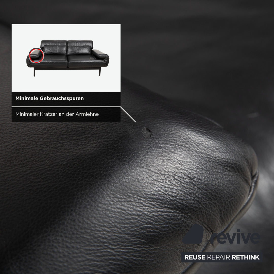 Canapé deux places Rolf Benz Plura en cuir noir à commande manuelle