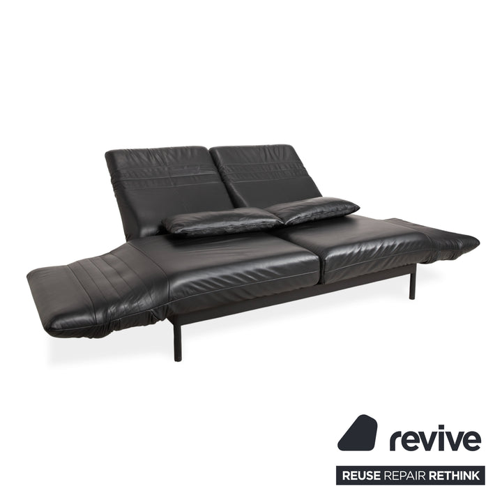 Rolf Benz Plura Leather Two-Seater Black Manual Function Sofa Couch