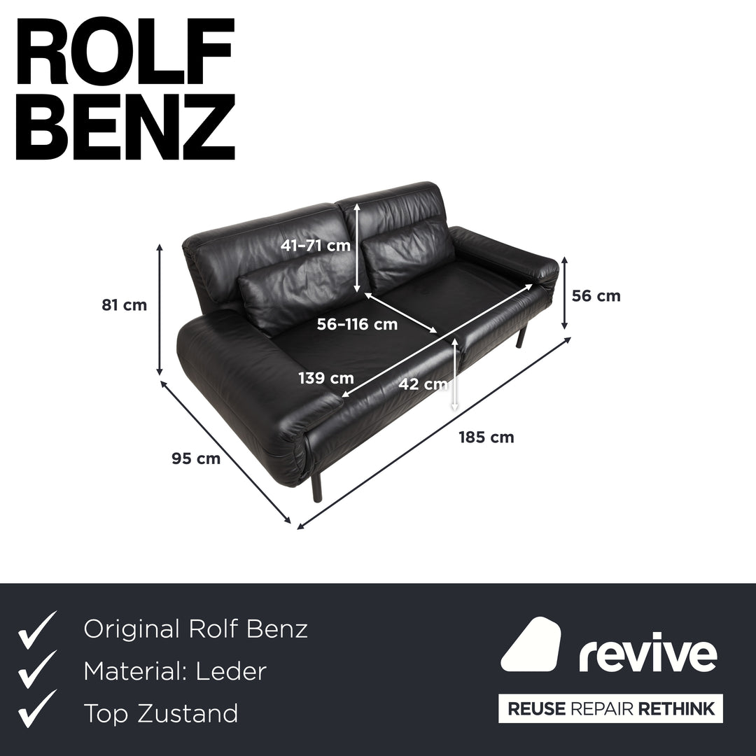 Rolf Benz Plura Leather Two-Seater Black Manual Function Sofa Couch