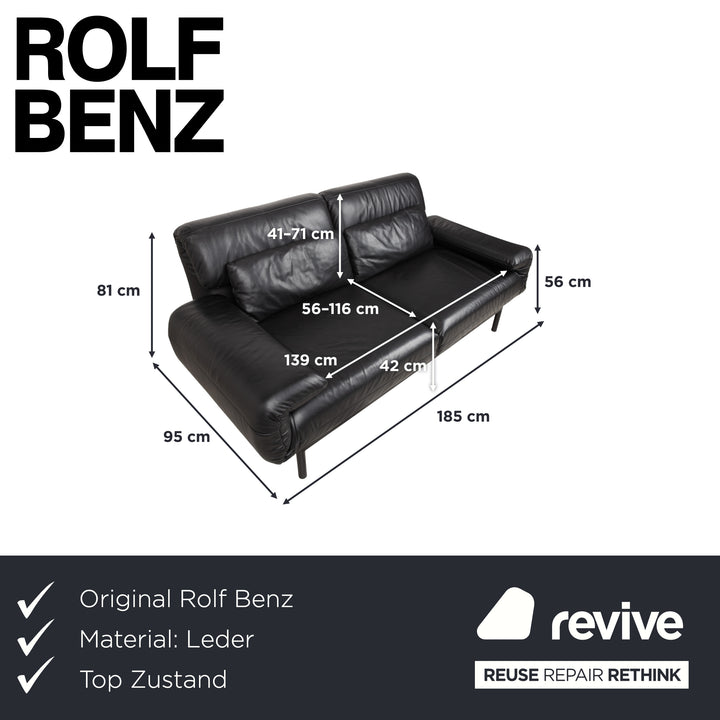 Rolf Benz Plura Leather Two-Seater Black Manual Function Sofa Couch