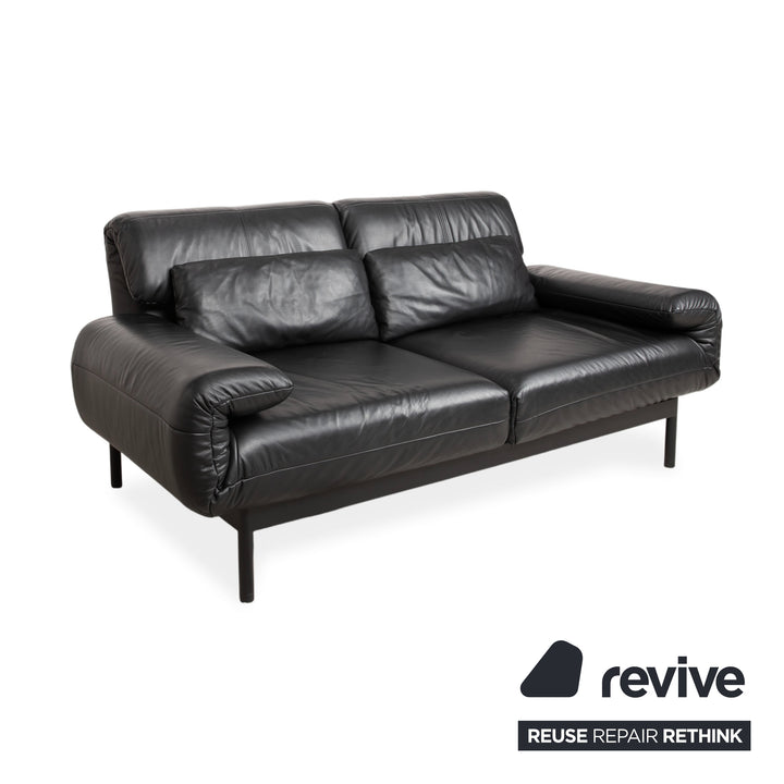 Rolf Benz Plura Leather Two-Seater Black Manual Function Sofa Couch