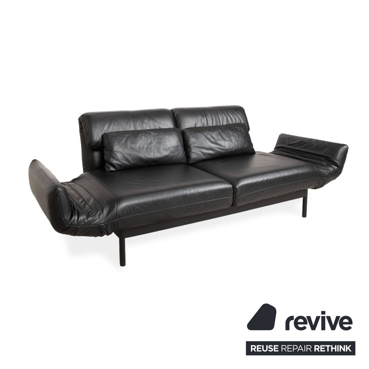 Canapé deux places Rolf Benz Plura en cuir noir à commande manuelle