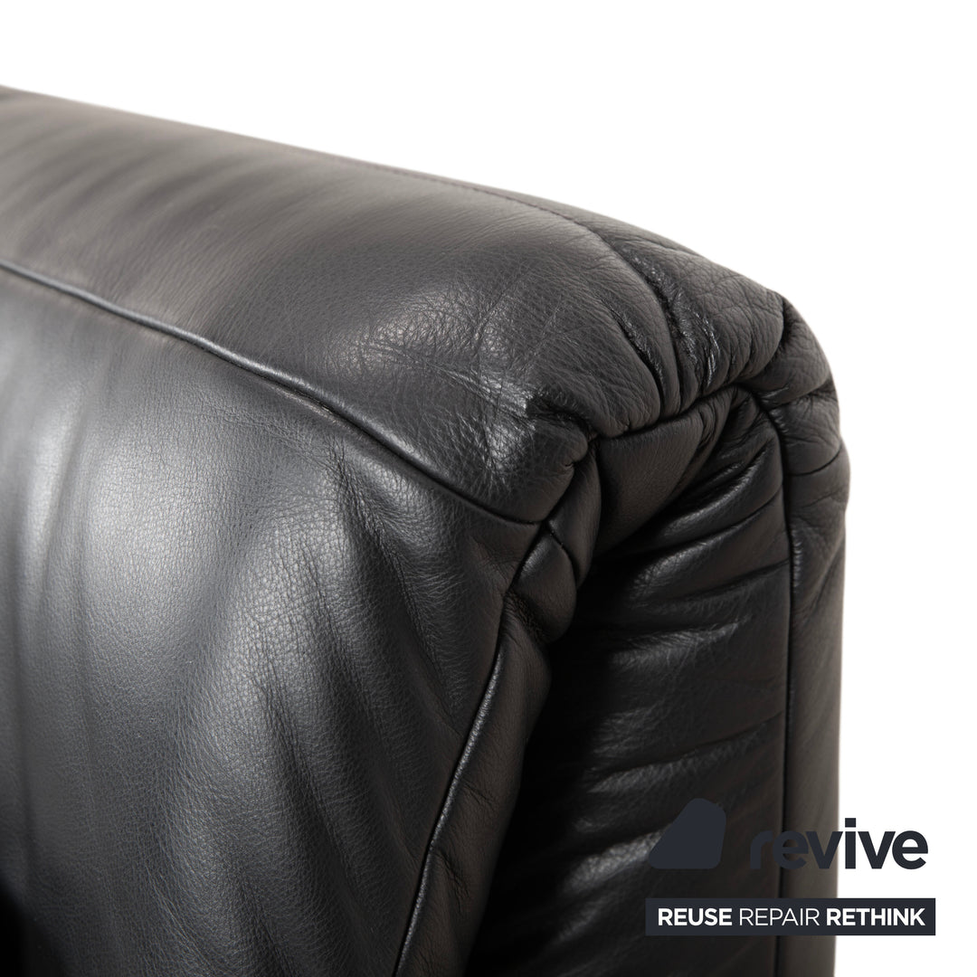Rolf Benz Plura Leather Two-Seater Black Manual Function Sofa Couch