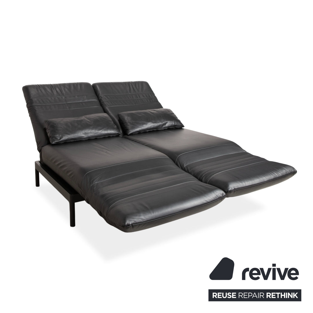Rolf Benz Plura Leather Two-Seater Black Manual Function Sofa Couch