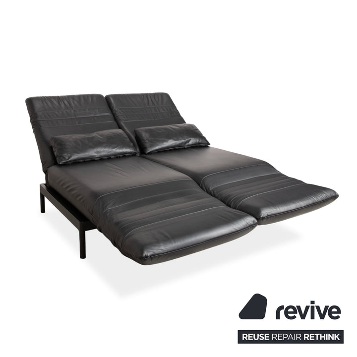 Rolf Benz Plura Leather Two-Seater Black Manual Function Sofa Couch