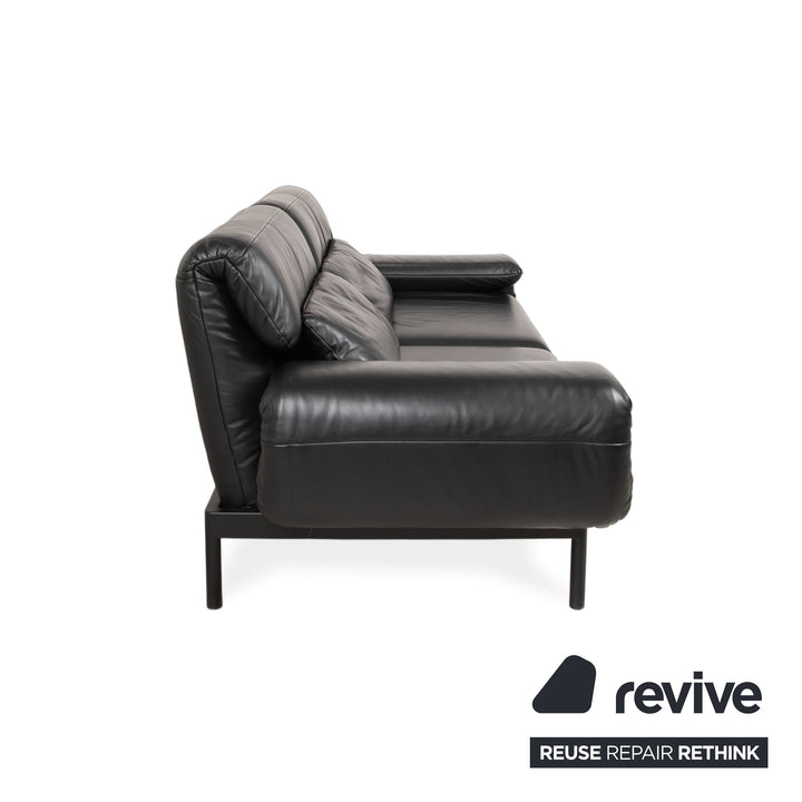 Rolf Benz Plura Leather Two-Seater Black Manual Function Sofa Couch