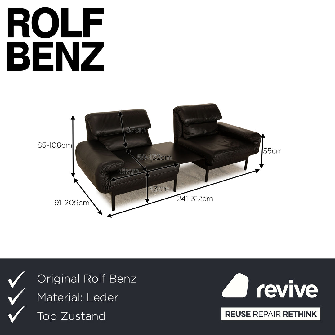Rolf Benz Plura Leder Zweisitzer Schwarz manuelle Funktion Sofa Couch Liegefunktion