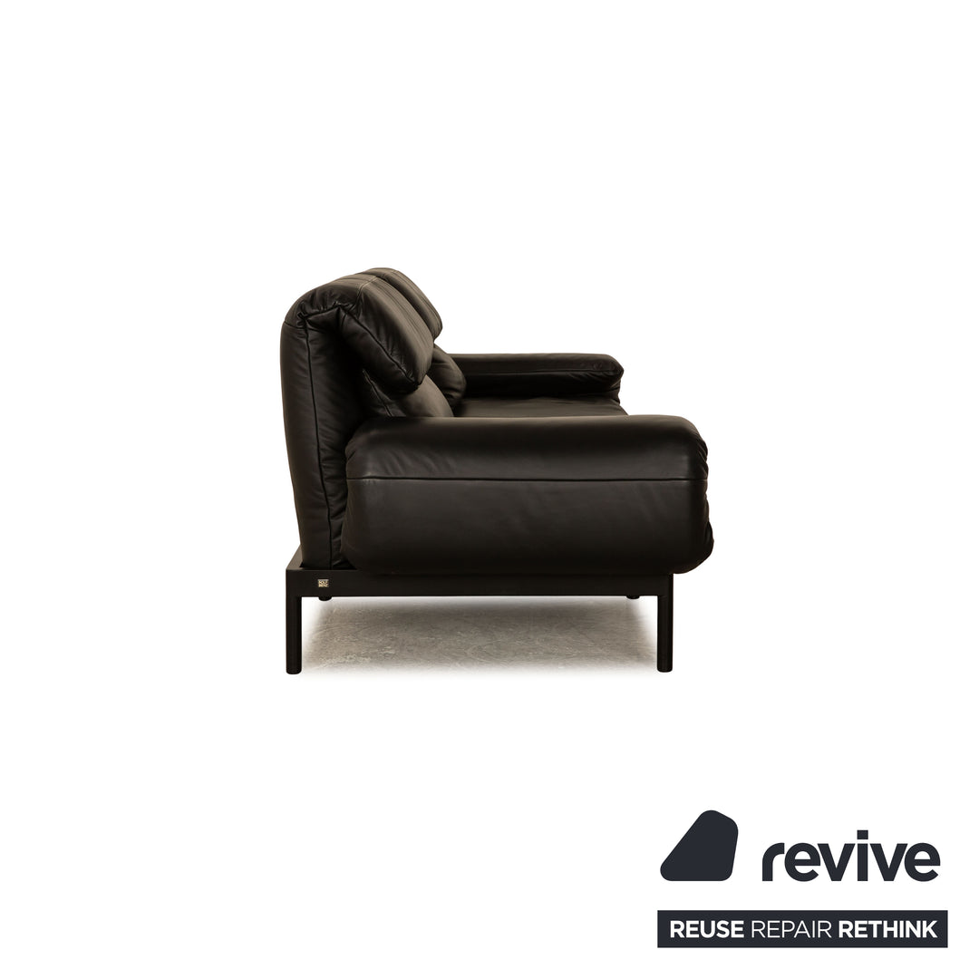 Rolf Benz Plura Leather Two Seater Black Manual Function Sofa Couch Reclining Function