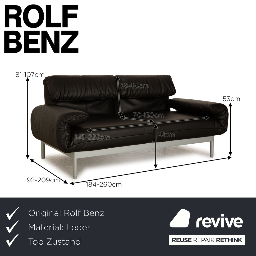 Rolf Benz Plura Leather Two Seater Black Manual Function Sofa Couch Reclining Function