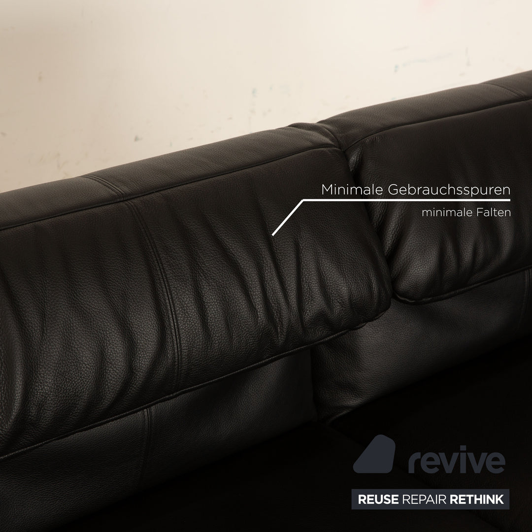 Rolf Benz Plura Leather Two Seater Black Manual Function Sofa Couch Reclining Function