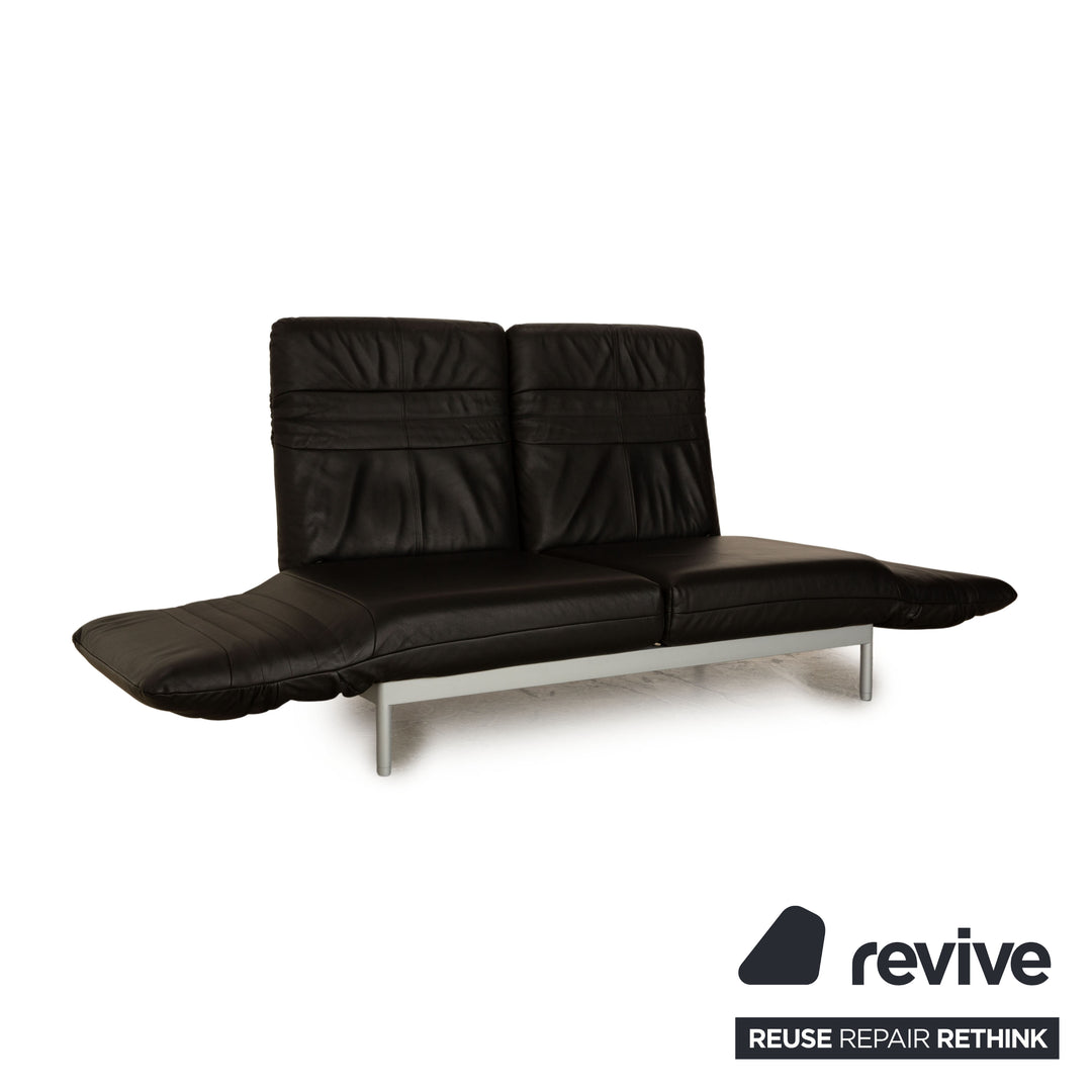 Rolf Benz Plura Leather Two Seater Black Manual Function Sofa Couch Reclining Function