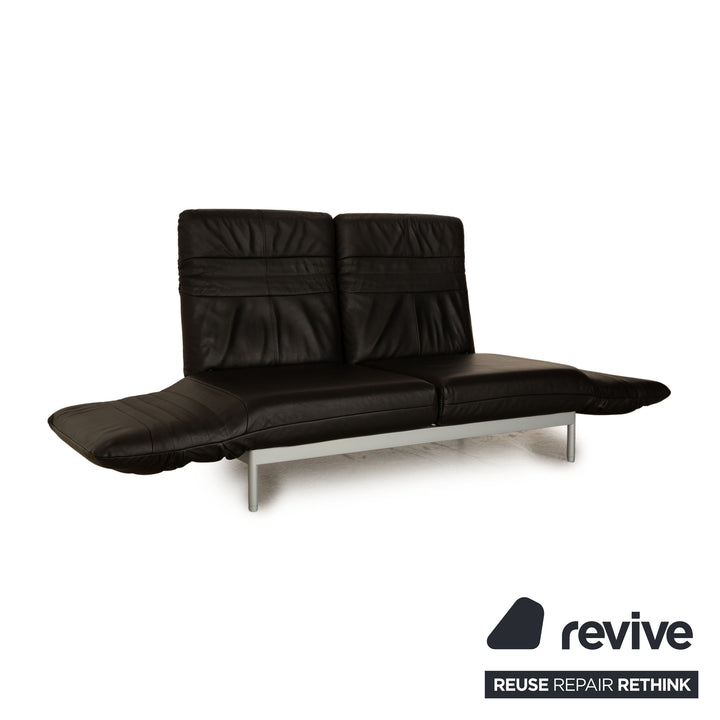 Rolf Benz Plura Leather Two Seater Black Manual Function Sofa Couch Reclining Function