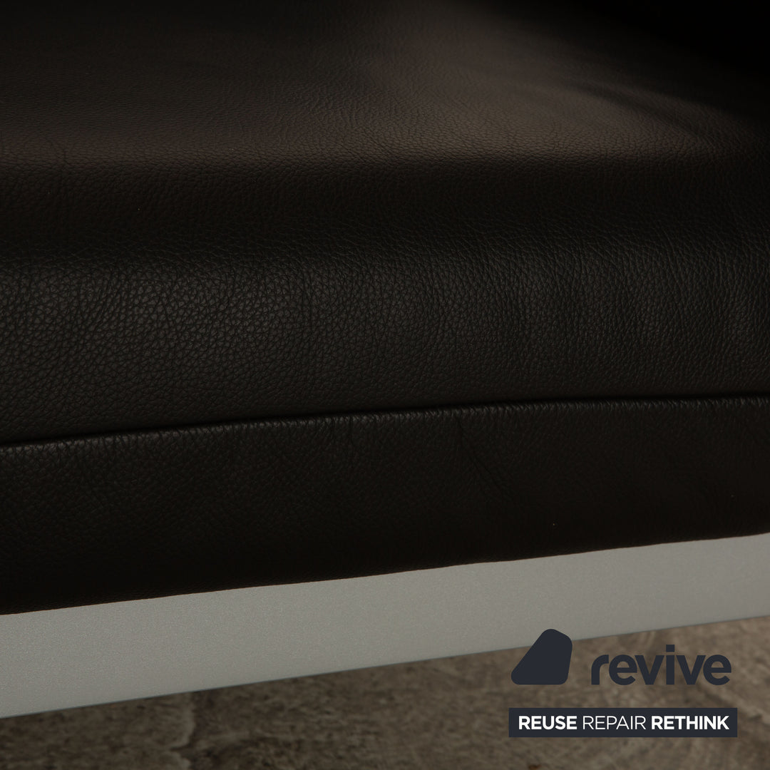 Rolf Benz Plura Leather Two Seater Black Manual Function Sofa Couch Reclining Function