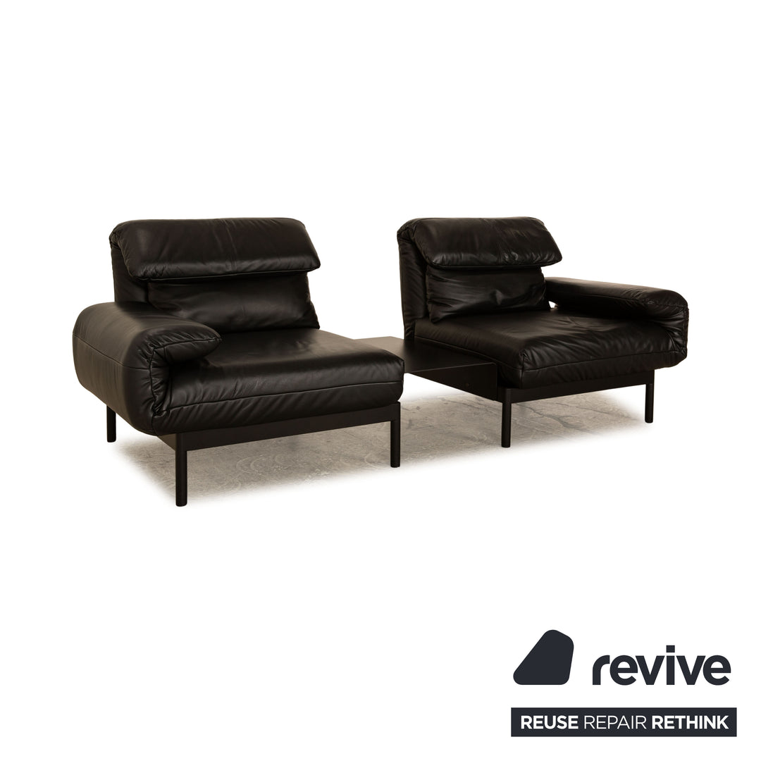 Rolf Benz Plura Leather Two Seater Black Manual Function Sofa Couch Reclining Function