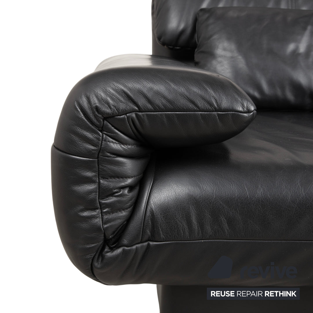 Rolf Benz Plura Leather Two-Seater Black Manual Function Sofa Couch