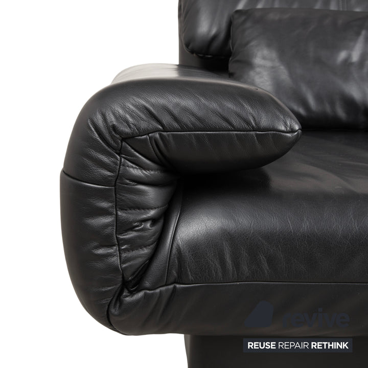 Rolf Benz Plura Leather Two-Seater Black Manual Function Sofa Couch
