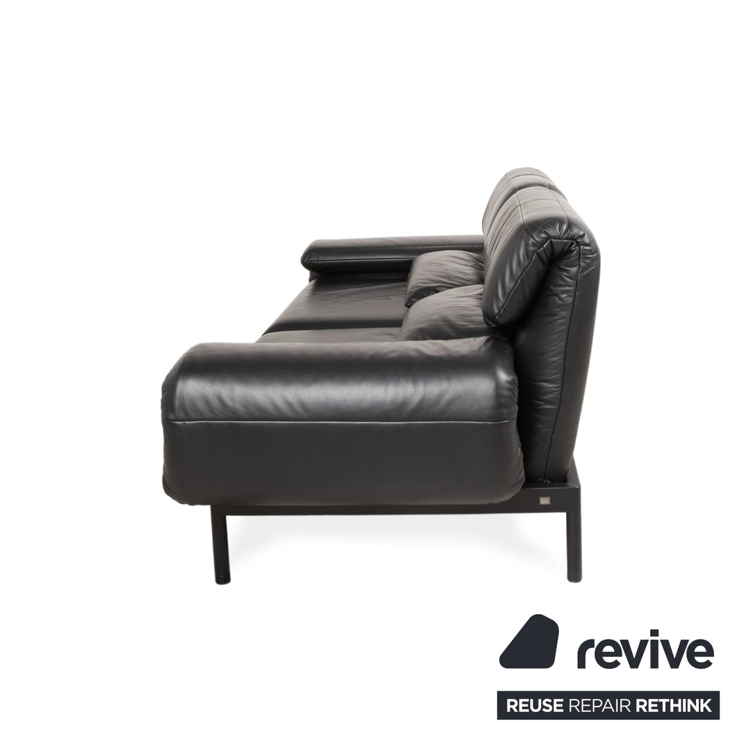 Rolf Benz Plura Leather Two-Seater Black Manual Function Sofa Couch