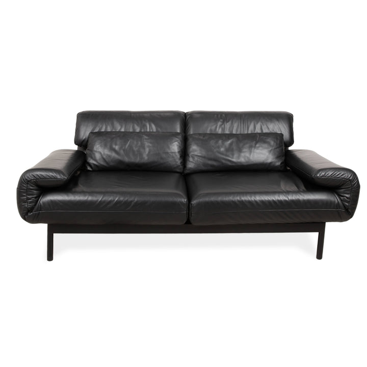 Rolf Benz Plura Leather Two-Seater Black Manual Function Sofa Couch