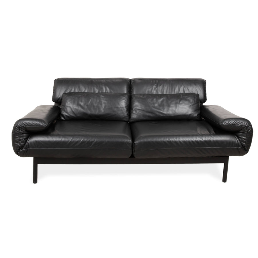 Rolf Benz Plura Leather Two-Seater Black Manual Function Sofa Couch